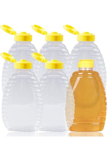 Wawrrinews Honey Jar Honey Bottles,6 Pack 12oz Plastic Honey Jar Empty Squeeze Honey Bottle Contain