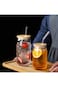 LIFKOME 2pcs Straw Glass Mason Jar Cups Coffee Cups Old Fashioned Glasses Tea Cups Glassware Mason