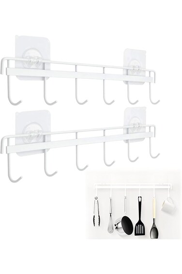 حامل أدوات مائدة مثبت على الحائط، عبوتان من خطافات حامل أدوات مائدة موفرة للمساحة بدون حفر مع حاملات حائط