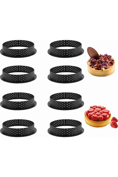 NALACAL 8-Piece Round Tart Ring Mold Set - Versatile Cake Baking Tool for Muffins, Mousse, and Fren