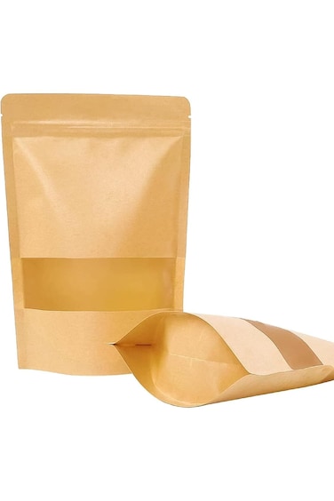 50 قطعة من أكياس الحلوى، أكياس تخزين الطعام 3.5 × 5.5 بوصة أكياس قائمة، أكياس ورق كرافت مع نافذة،