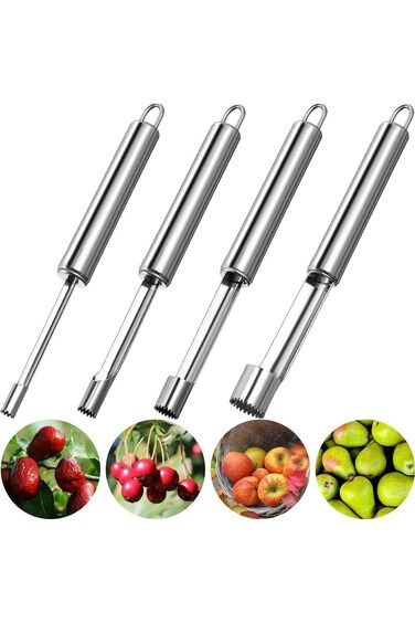 YRQX 4 Pack Corer, Stainless Multi Function Fruit Corer, Pitter Remover Set with Serrated Blade, St