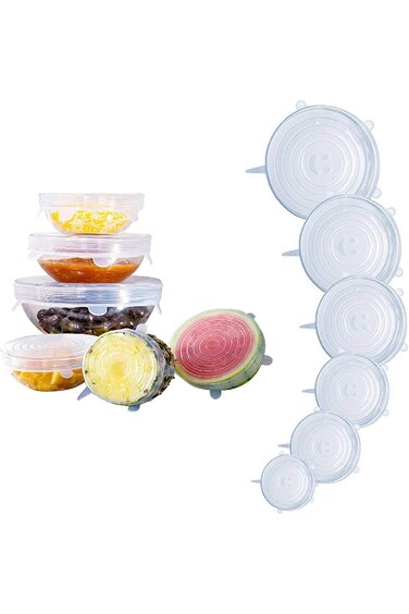 مجموعة من 6 أغطية تخزين الطعام، أغطية سيليكون قابلة للتمدد، معيار LFGB وقابلة للتمدد لتناسب مختلف الأحجام