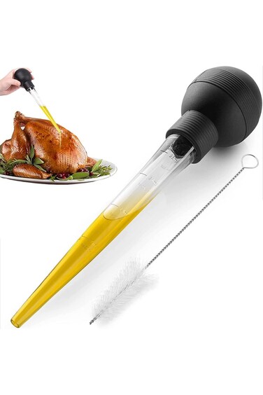 Exrp Turkey Baster With Cleaning Brush - Food Grade Syringe Baster For Cooking &amp; Basting With Detac