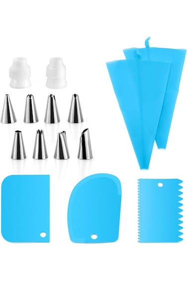 مجموعة أكياس تزيين الكيك وأطرافها من إي-فار، أدوات خبز مع 2 قالب سيليكون قابل لإعادة الاستخدام