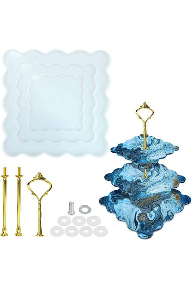 قالب ELECDON المصنوع من راتنج الإيبوكسي لصينية الفاكهة بثلاث طبقات، قالب سيليكون غير منتظم لحامل الكيك والوجبات الخفيفة،