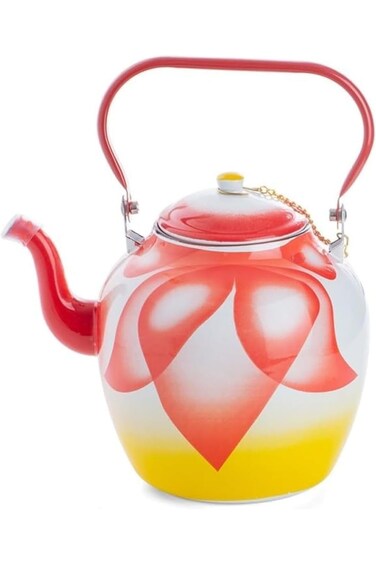 غلاية شاي مطلية بالمينا من الرماية، سعة 0.8 لتر، أحمر/أصفر