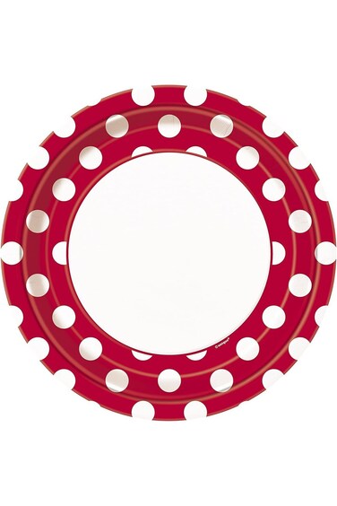 Unique Party 37495 - 23cm Red Polka Dot Party Plates, Pack of 8