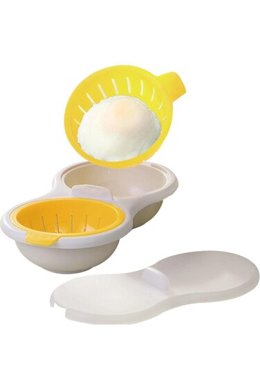 ALMEKAQUZ Microwave Egg Poacher, Egg Cooker Microwavable 2 Cavity Eggs Poacher Steamer Cookware Dou