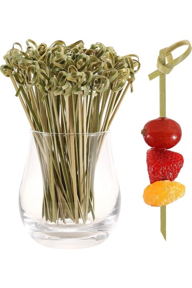 200 قطعة من أعواد الكوكتيل من ALMEKAQUZ، أعواد أسنان للمقبلات مقاس 4.7 بوصة، أسياخ من الخيزران الطبيعي