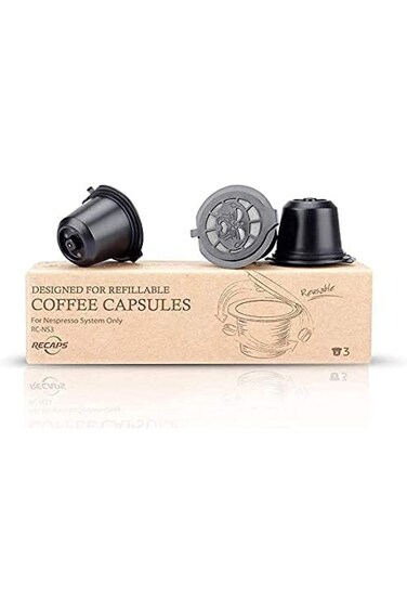كبسولات قهوة قابلة لإعادة التعبئة من ريكابس، كبسولات قابلة لإعادة الاستخدام، متوافقة مع ماكينات نسبرسو الأصلية، عبوة من 3 قطع
