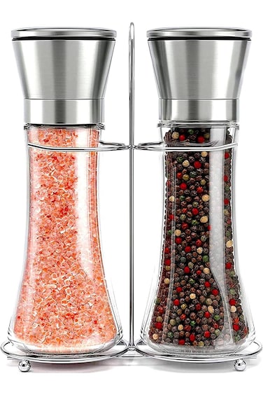 Willow &amp; Everett Salt and Pepper Grinder Set - Stainless Steel Refillable Salt &amp; Peppercorn Shakers