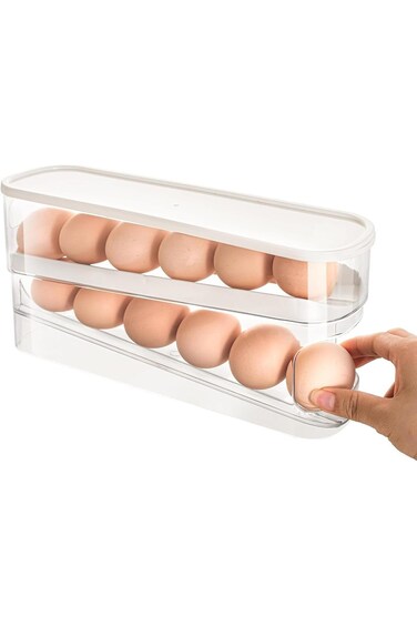 Flushrenic Egg Container,Egg Holder for Fridge, Automatic Egg Rolling Dispenser, Space Saving Egg T