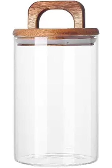 GRFIT Tea Canister Clear Glass Tea Storage Containers, Food Storage Containers with Airtight Wooden Lid