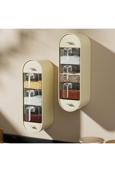 Wall Mounted Spice Jars with Handle, Moistureproof Seasoning Box, 5 Grid, Yellow