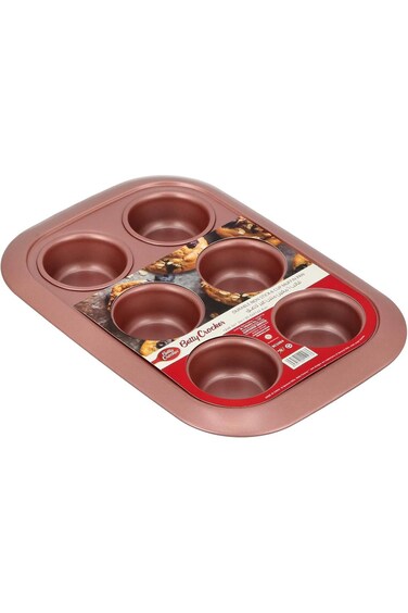 Betty Crocker 0.5 mm Non-Stick 6 Cups Muffin Pan, 30.5 cm x 21 cm x 3.4 x cm Size, Rose