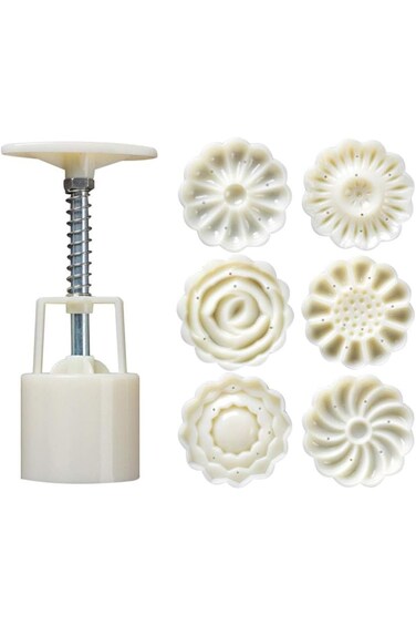KOWVOWZ 1 Set 50g 3D Cookie Press Hand-Pressure Mooncake Cookie Mold with 6 Pcs Flower pattern DIY