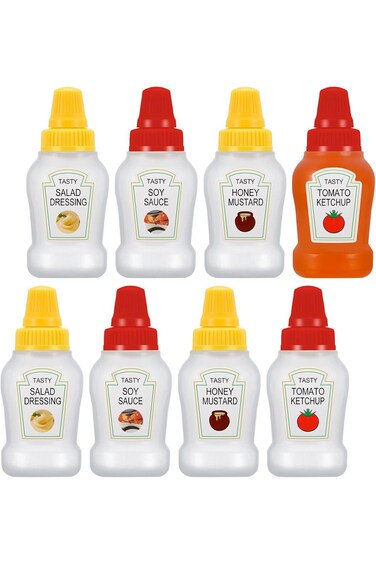 Erweicet 8PCS Mini Ketchup Bottle for Kids, 25ml Squeeze Bottles Small for Sauce &amp; Dressing (4 Yell