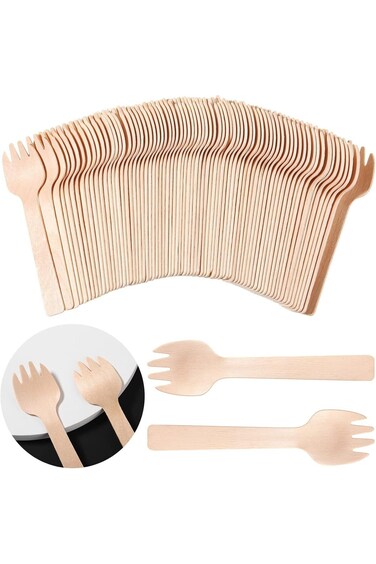 Wooden Forks Disposable, Mini Forks Small Sporks Bulk Appetizer Forks Wear Resistant Cutlery Mini U