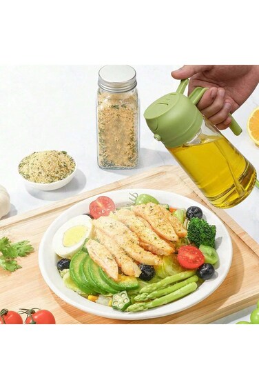 2-in-1 Glass Oil Sprayer Dispenser With Automatic Lid - 470ml BPA Free Glass Oil Spray Bottle For C