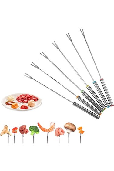6 Pack Fondue Forks,Stainless Steel Fondue Set With Heat Resistant Handle For Cheese Chocolate