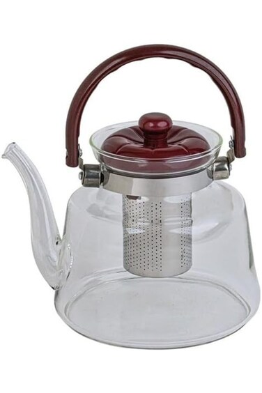 إبريق شاي زجاجي شفاف مقاوم للحرارة مع مصفاة سعة 1.6 لتر