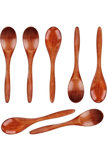 WEZCHUGHAOL 7 قطع ملاعق خشبية صغيرة، ملاعق عسل 5.78 بوصة للشاي، ملعقة صغيرة عسل خشبية ناعمة