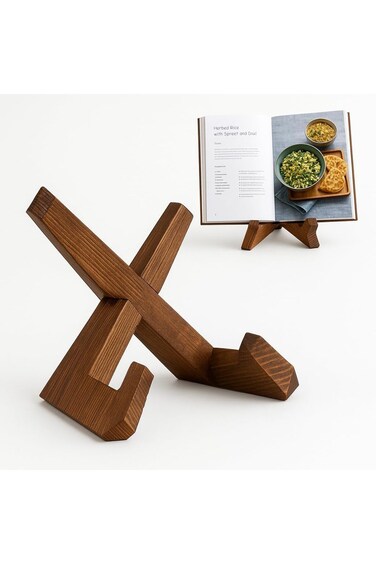Cookbook Stand, Wooden Hand Made Recipe Book Holder, Cook Book Stand for Kitchen Counter, Multifunc