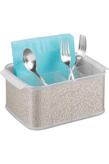 iDesign Twillo Plastic Silverware Caddy Organizer Flatware Caddy for Kitchen Countertop Storage, Di