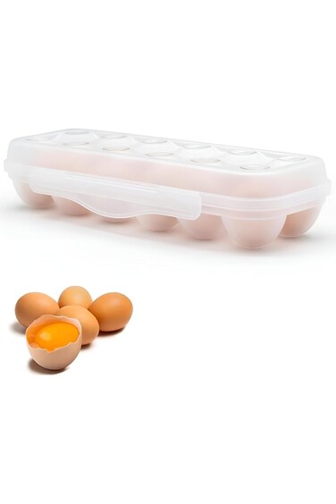 Joyzzz Egg Holder for Fridge, Portable Egg Tray with 12 Spaces, Egg Organizer for Refrigerator with
