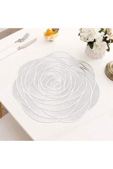 ALMEKAQUZ Round Placemats and Coasters, Rose Flower Shaped Place Mats, Wedding Placemat, Pressed Vi