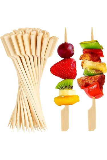 Beynant 100PCS Cocktail Picks Bamboo Skewers For Appetizers, Paddle Wooden Skewers, Fancy Flat Toot