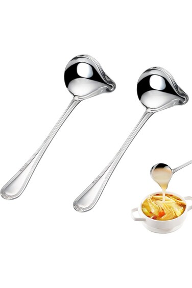 YILANJIN 2 Pieces Sauce Ladles with Pouring Spout, Sauce Spoon with Length 20cm, Stainless Steel Sa