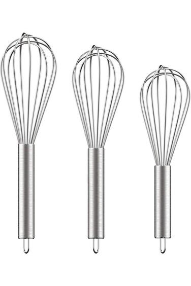 NZDWZDN Ouddy Stainless Steel Whisk Set 8"+10"+12", Kitchen Whisk Balloon Whisks for Cooking Egg Be
