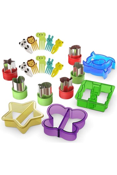 FUNUTTERS Sandwich Cutters for Kids with Cute Food Picks, 20 pc. Set, Animal Cutouts for Cookies, P