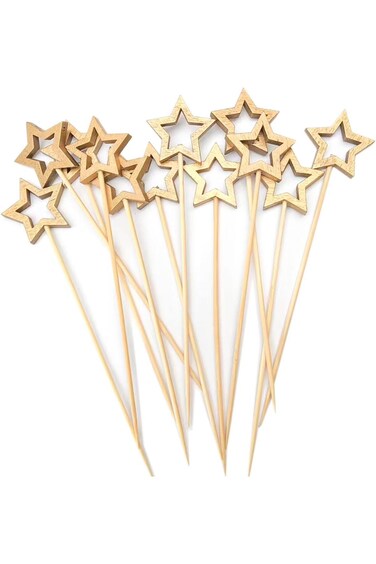 Star Toothpicks, Christmas Toothpicks with Gold Star Bamboo, 5.5 Inch Long Decorative Toothpicks fo