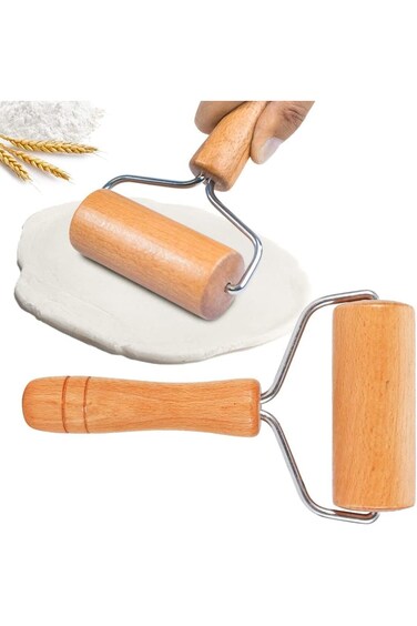 Tazweeq Small Rolling Pin, Wooden Dough Roller, Non-Stick Pizza Roller, Dough Baker Roller Set for