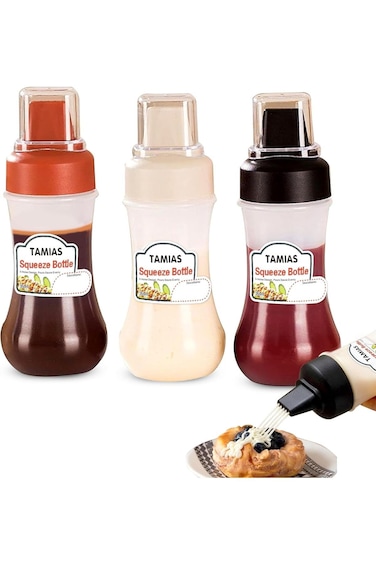 Excefore Plastic Condiment Squeeze Bottles, Multicolored Squirt Bottles with 5-Holes for Sauces and