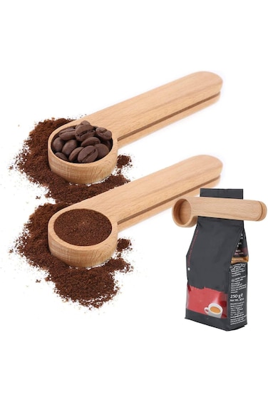 مشبك أكياس قهوة خشبية من خزنة، قطعتان من أكياس قهوة الإسبريسو، مناسبة لحبوب البن المطحونة، ج