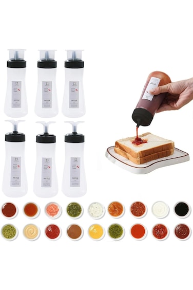 عبوة من 6 زجاجات ضغط للصلصات من دوركو - زجاجات ضغط سعة 12 أونصة للسوائل، صلصة سهلة الصب