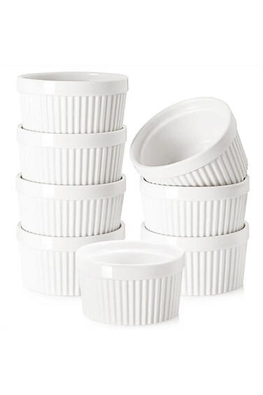 WERTIOO 6 OZ Ramekin Bowls, 8 PCS Ramekins for for Baking and Cooking, Oven Safe Sleek Porcelain Ra