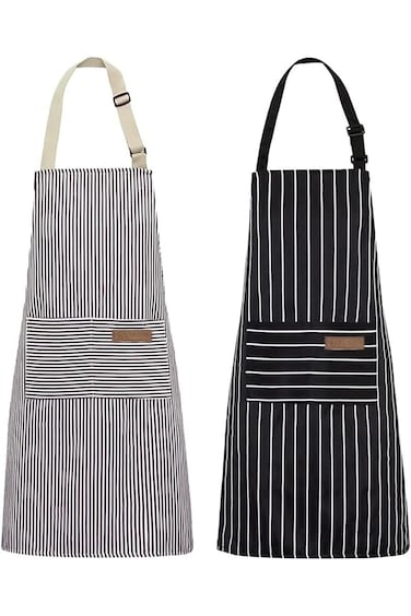 ORiTi Kitchen Cooking Aprons 2 Pack, Adjustable Bib Soft Chef Apron with 2 Pockets for Men Women Bl