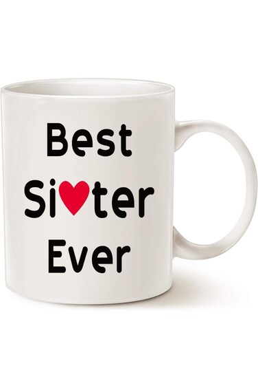 كوب هدايا MAUAG للأخت، أفضل أخت على الإطلاق، كوب قهوة، هدية عيد ميلاد فريدة، كوب أبيض، 11 أونصة
