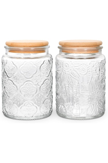BEWAVE Vintage Glass Jar, 700ml Food Storage Containers Clear Mason Jars With Airtight Lid for Kitc
