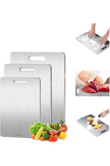 لوح تقطيع من التيتانيوم من AIRFULAE مقاس 39 × 28 سم، من الفولاذ المقاوم للصدأ، مناسب للمطبخ واللحوم، F
