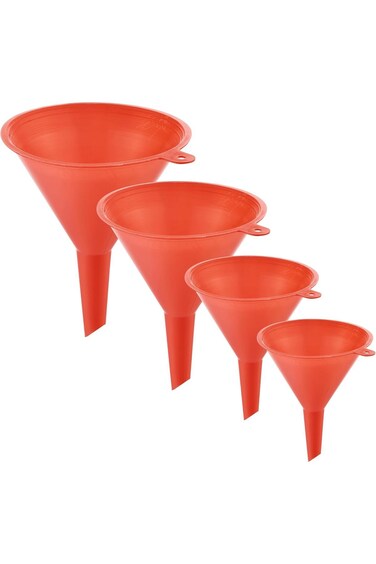 قمع بلاستيكي من لوازم - 4 قطع - مانع للتسرب، متعدد الأحجام، بلاستيك متين، سهل الصب، يساعد على نقل السوائل