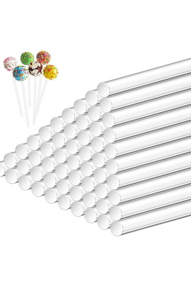 أعواد مصاصة أكريليك من خزنة، 6 بوصات، قضبان أكريليك شفافة قابلة لإعادة الاستخدام لصنع مصاصات وكعكات البوب