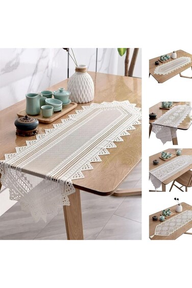 HALAMODO Cotton Lace Table Runner Cotton Table Dressers Floral Table Doilies for Elegances (White)