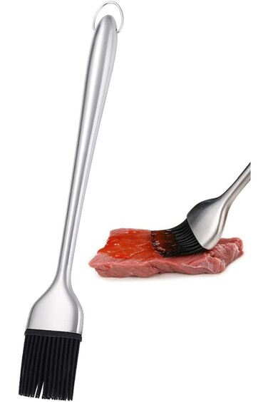 ECVV Multipurpose Stainless Steel Long Handle Basting Brush with Silicone Bristles BBQ Oil Sauce Bu