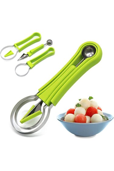 Melon Baller Scoop Set,Watermelon Scooper,4 In 1 Stainless Steel Fruit Carving Tools Set,Watermelon